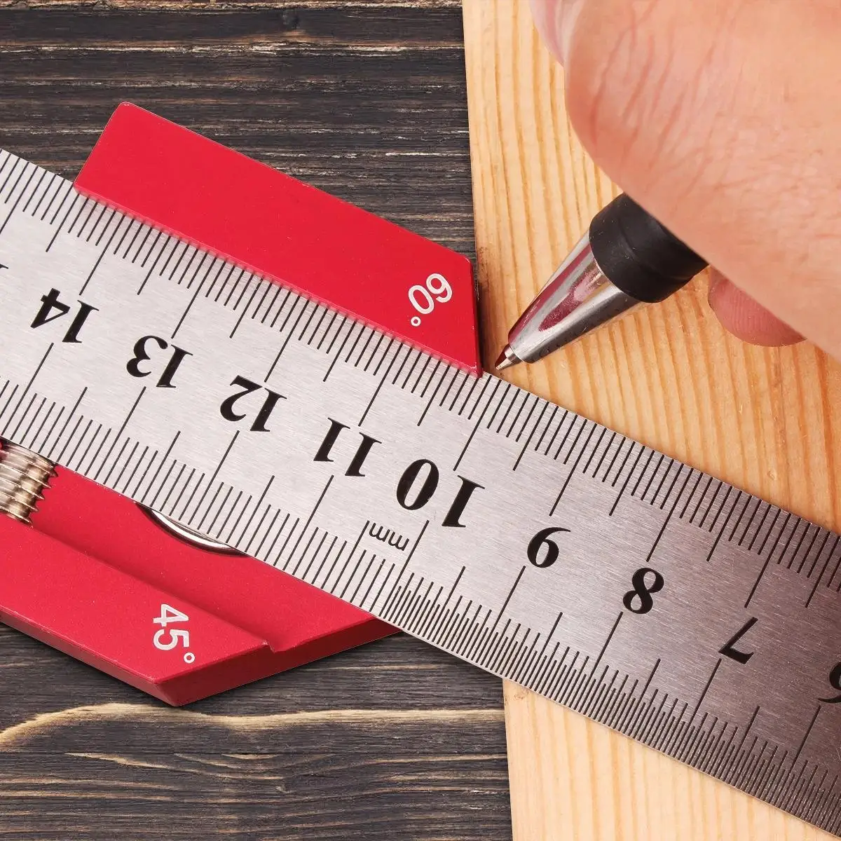 Woodworking Square Tool Steel Ruler Positioning Block 45/60/90 Degree Angle Scriber Line Marking Gauge Woodworking Square Scribe Tool Ruler Locator