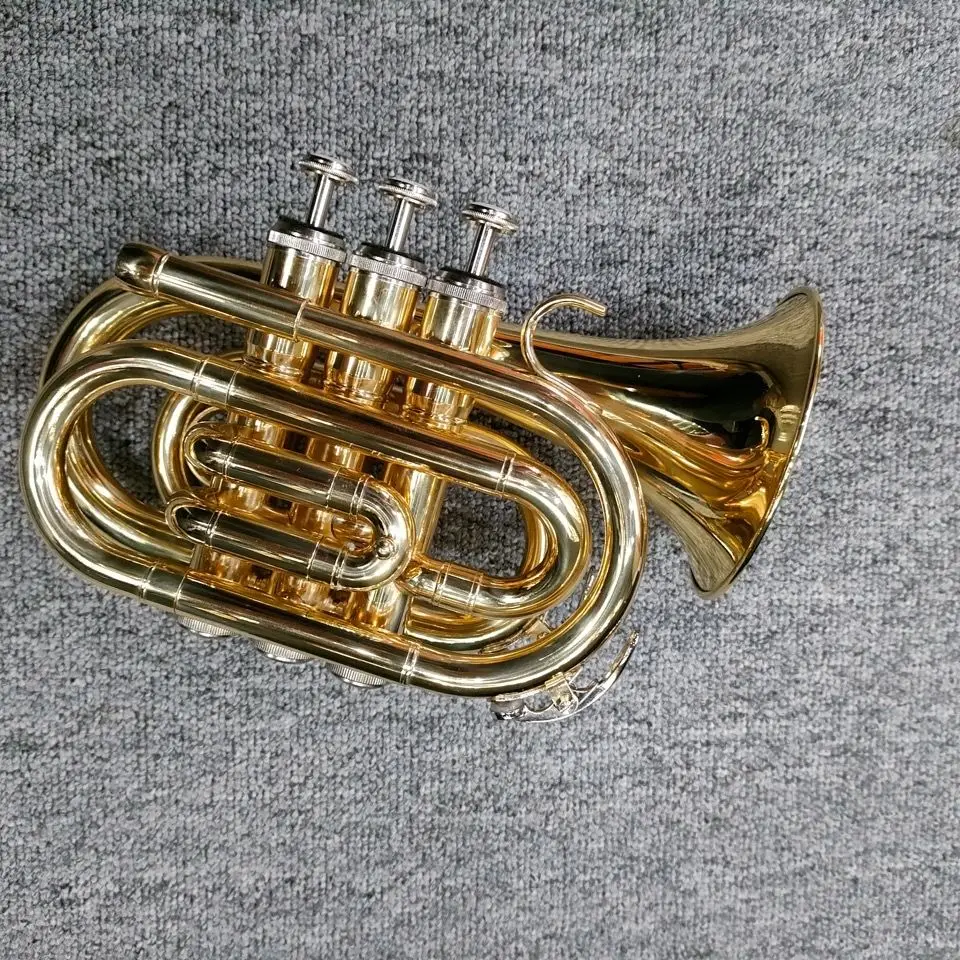 Japanese brass gold-plated palm trumpet instrument professional pocket trumpet instrument portable B-flat horn