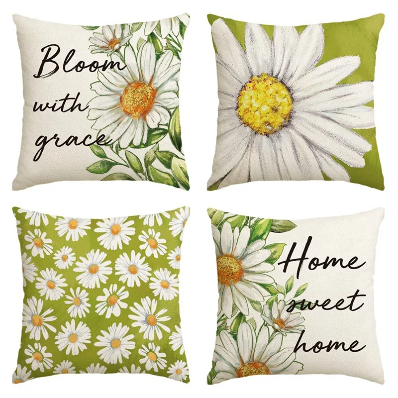 

Наволочки для домашнего декора, 18 х18, набор из 4 подушек для дома, весенние украшения, подушка с цветочным принтом для домашнего декора