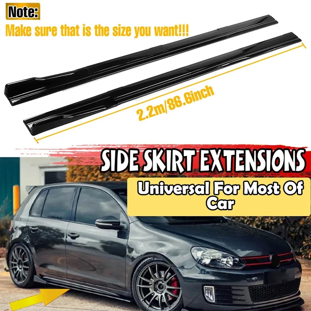 8X 2.2M Universal Glossy Black Side Skirt Extension Rocker Splitters Diffuser Winglet for