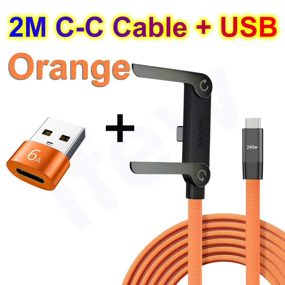 2m Foldable Charging Cable With Integrated Stand Fast Charging Long Cable Phone Tablet 240W Ultra-Fast Data Cable Phone Holder 2