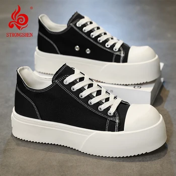 STRONGSHEN Trendy Men Platform Canvas Skate Shoes Leisure Thick Bottom Sports Casual Sneakers Mens Height Increase Lace Up Shoes 1