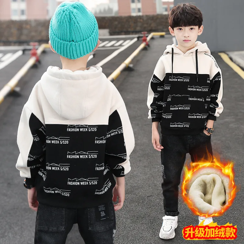 Boys Winter Sweatshirts Hoodie Letter Cotton Pullover Long Sleeve School Children's Costumes Kids Clothes 6 8 10 12 14Years