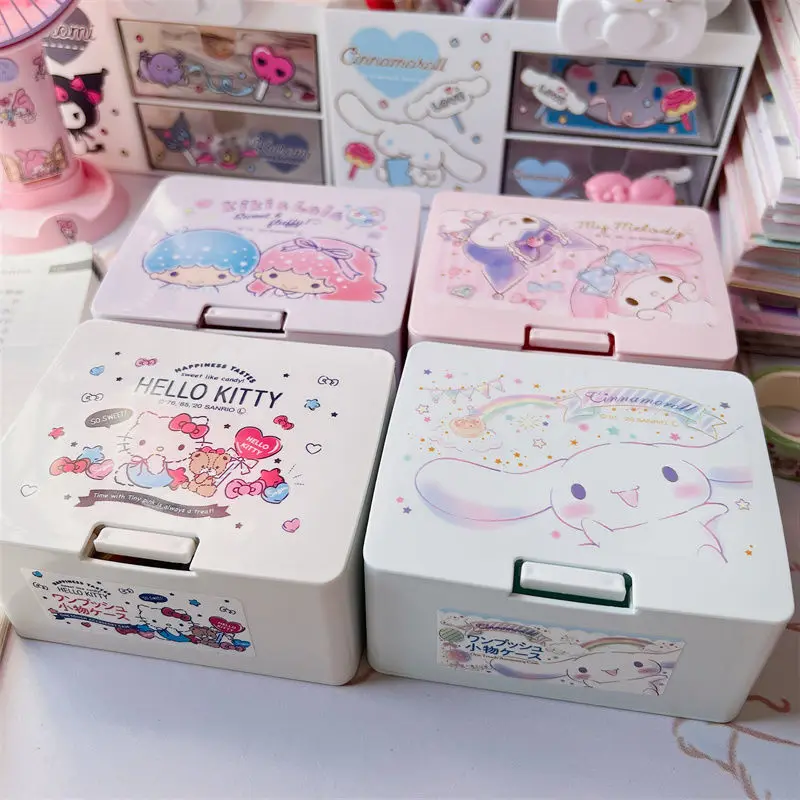 

Kawaii Sanrio Anime Hello Kitty Kuromi My melody Press Box Cute Cartoon Girl Lipstick Cosmetic Storage Desktop Item Storage Box