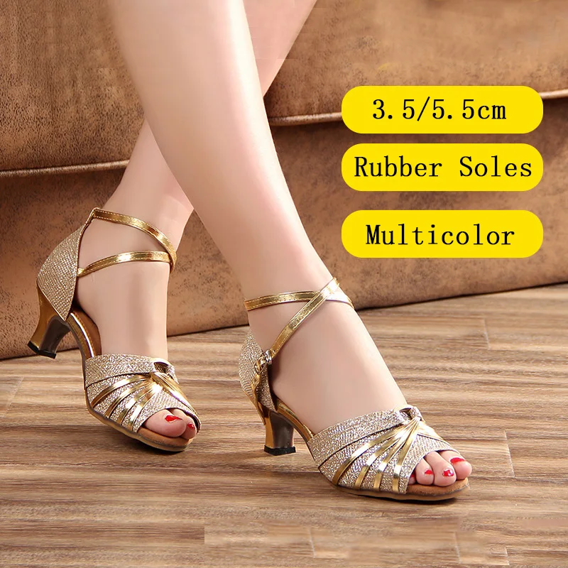 Modern Dance Shoes Women Ladies Sequin Glitter Open Toe Tango Shoes Ankle Strap Standard Waltz Ballroom Dancing Shoes 3.5/5.5cm 2