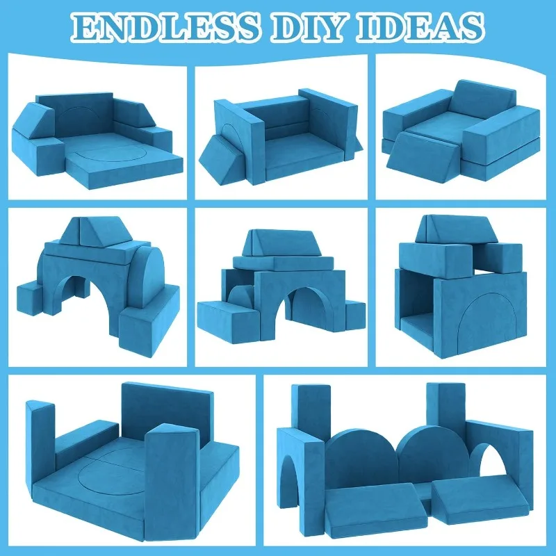Modular Kids Play Couch 9 in 1 Multifunctional Kids Sofa for Playing, Creativing Indoor Toddler Couch for Boys and Girls (Blue) 3