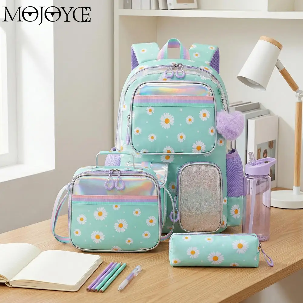 Womens Daisy Fashion Student Backpack with Lunch Bag Pencil Case Casual School Bookbag for Kids Travel Daily Use 1