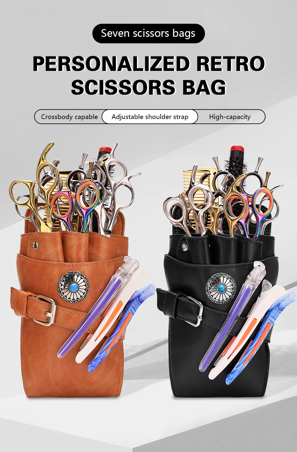 Description Picture 2 of itemNew Barber Hair Scissors Bag Hairdressing Tools Scissors Kit Bags 7 Grids Barber Scissor Holster Pouch with Removable Belt
