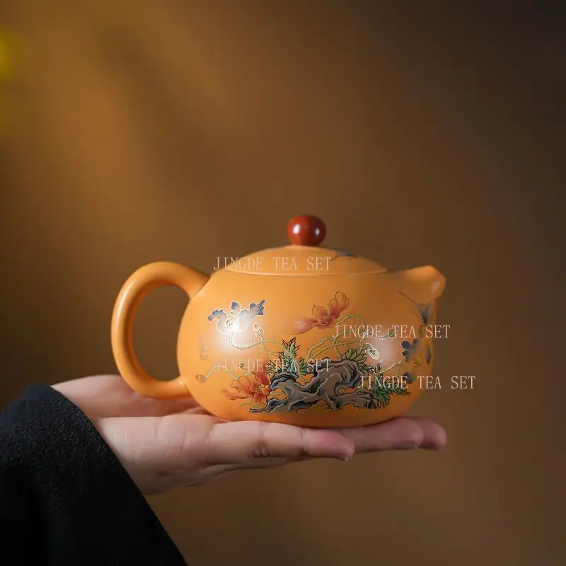 A set of purple clay teapot two cups of Xi Shi tea pot tea cup Chinese hand-painted portable Kung Fu tea set