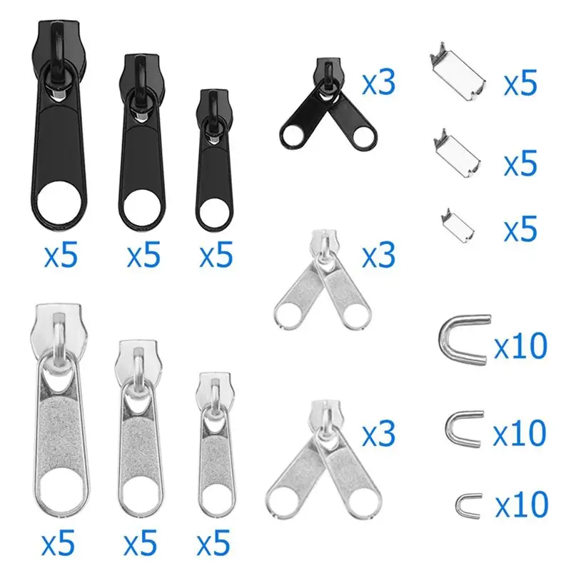 WORTHOWN-170Pcs 지퍼 수리 키트 지퍼 슬라이더 구조용 지퍼 교체 재킷 의류 가방 텐트 수리 플라이어 바느질 바느질 도구