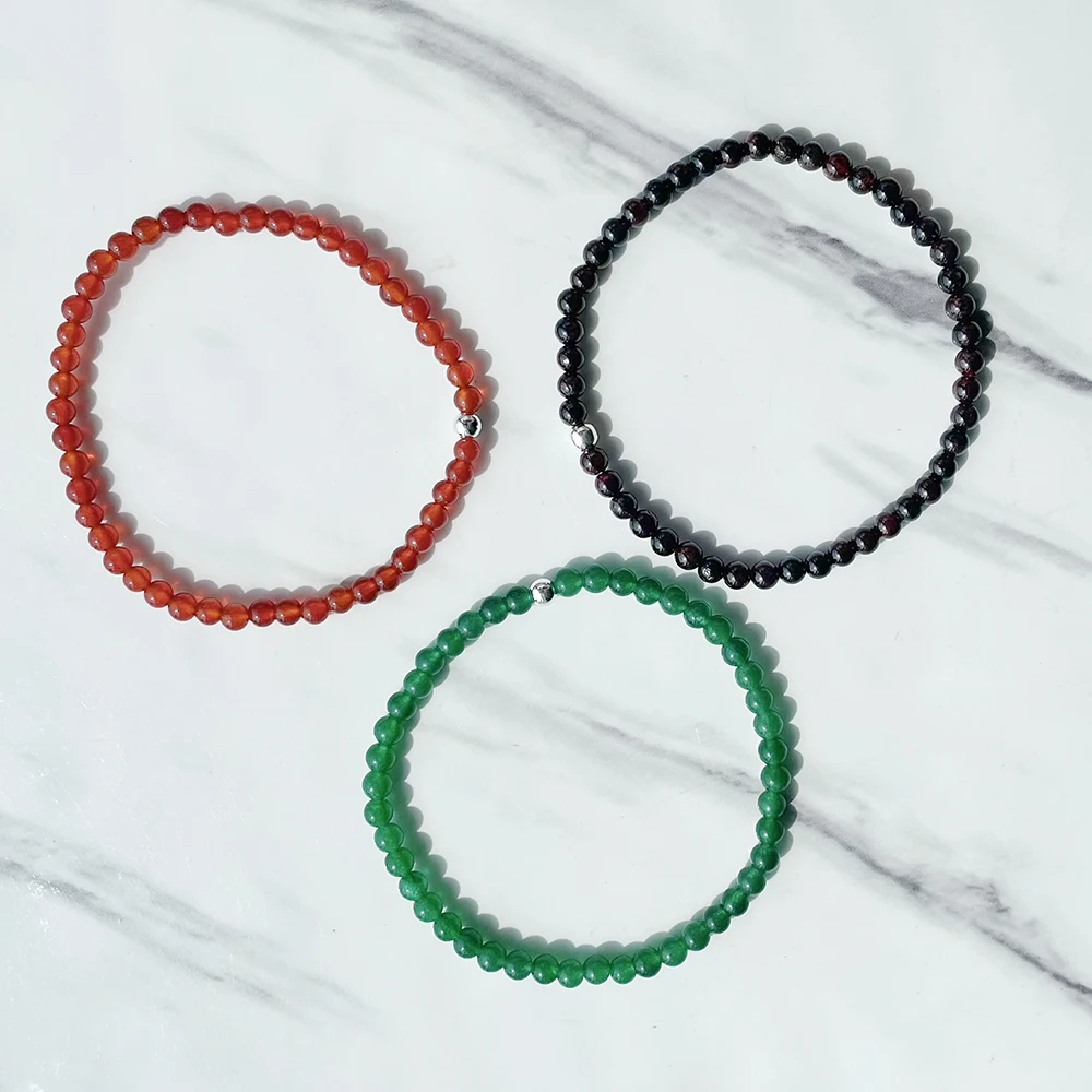 Ruberthen 녹색 옥 카넬리언 가넷 팔찌 세트, 여성용 미니 보석, 손목 말라 쥬얼리, 4 mm