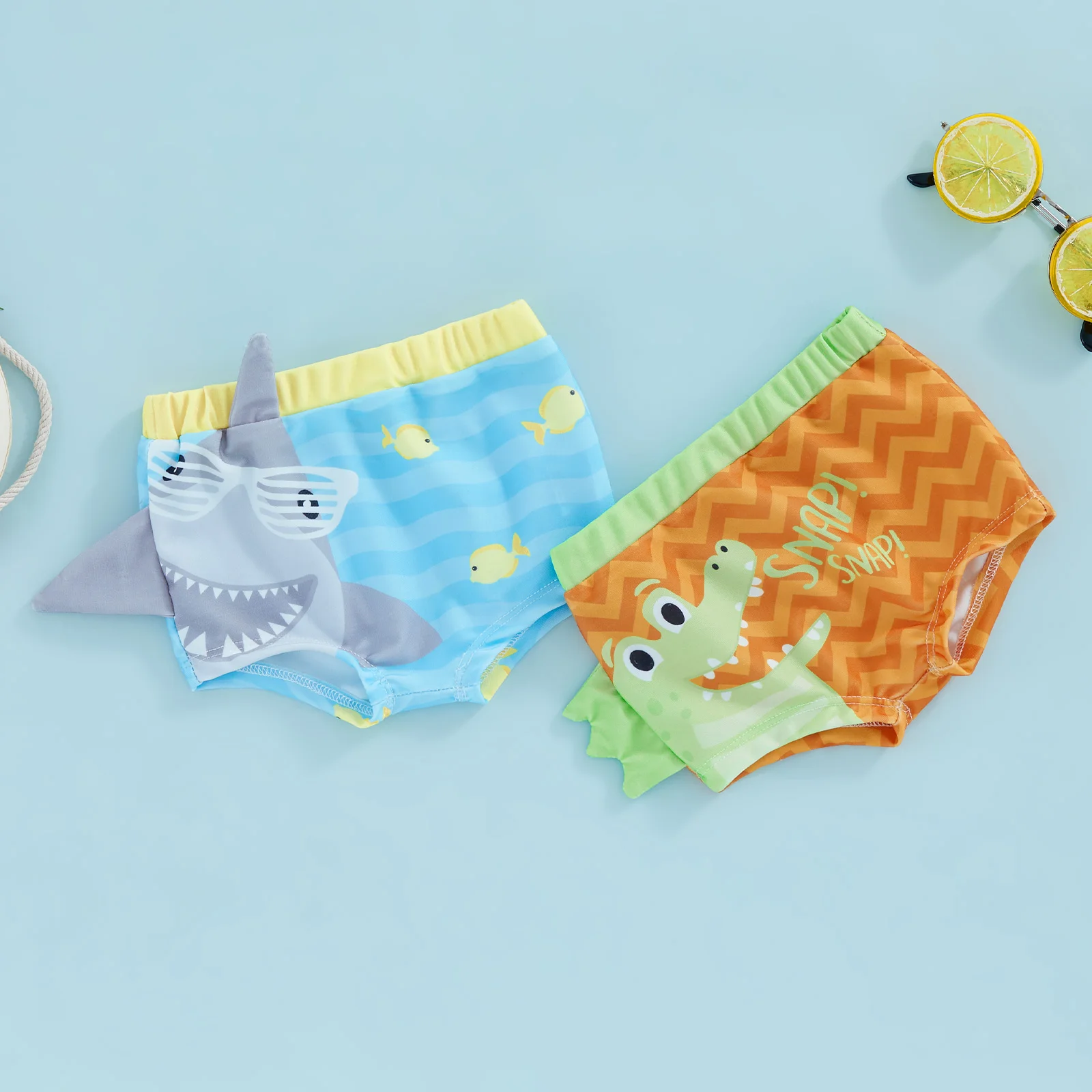 Toddler Baby Boys Casual Swim Shorts Elastic Trunks Band Shark Print Stretch Quick Dry Summer Swimsuit with Cartoon Design kids swimsuits