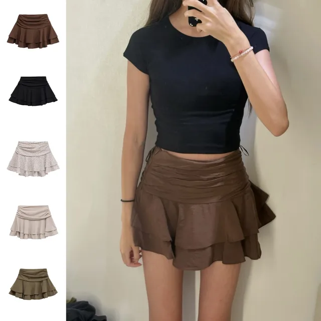 ETJ 2025  women's summer new sexy fashion hot girl style flouncy stacked decoration mid-waist short skirt pants