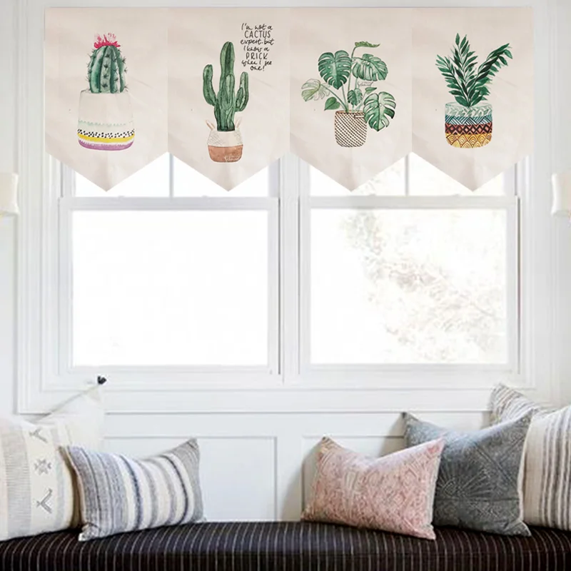 

Нордическое зеленое растение, Короткая занавеска, японская занавеска на дверь, треугольная занавеска, полузанавеска для кухни, спальни, декоративная занавеска