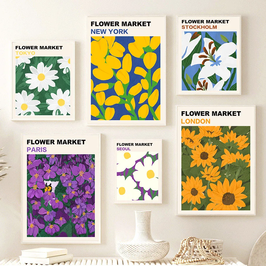 

Sunflower Flower Market Travel Abstract Retro Posters And Prints Wall Art Canvas Painting Wall Pictures For Living Room Decor
