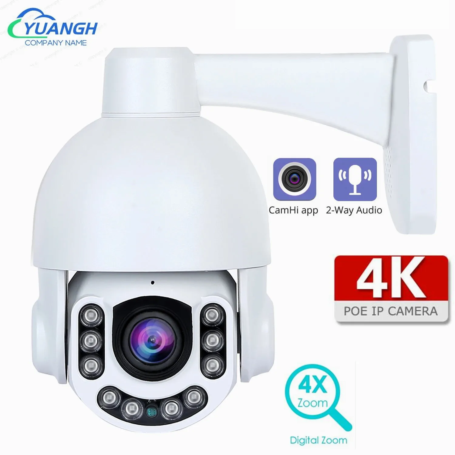 8MP CamHi Outdoor PTZ IP POE Camera Speed Dome 2.8-12mm Lens Two Ways AUDIO 4K Waterproof Security Network Camera