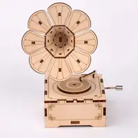 Creative DIY phonograph Sounding Music Box Mechanical Wooden Toys 3D Puzzle Wooden Puzzle Assembling Toy Gramophone Model 1