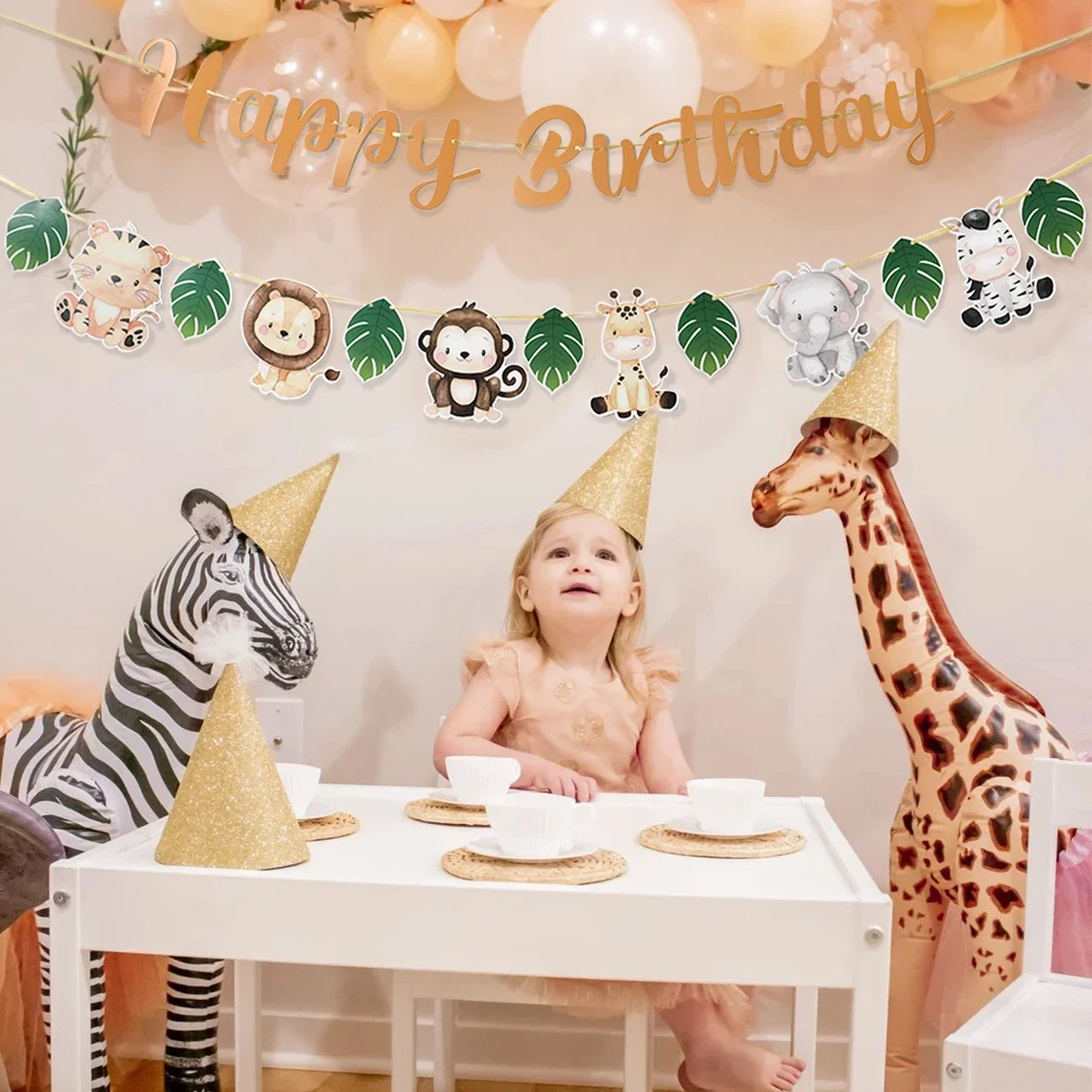 Safari Animal Birthday Party Supplies Kit - Includes Backdrop, Banner, Balloons, Cake Toppers