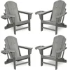 Adirondack Chair Set of HDPE Folding Adirondack Chair w/4 in 1 Cup Holder Trays,Weather Resistant Outdoor Chair, 1