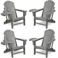 Adirondack Chair Set of HDPE Folding Adirondack Chair w/4 in 1 Cup Holder Trays,Weather Resistant Outdoor Chair, 1