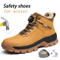 New Winter Brown Waterproof Safety Shoes Work Boots Men Indestructible Steel Toe cap Anti-smash Stab-resistant High-top
