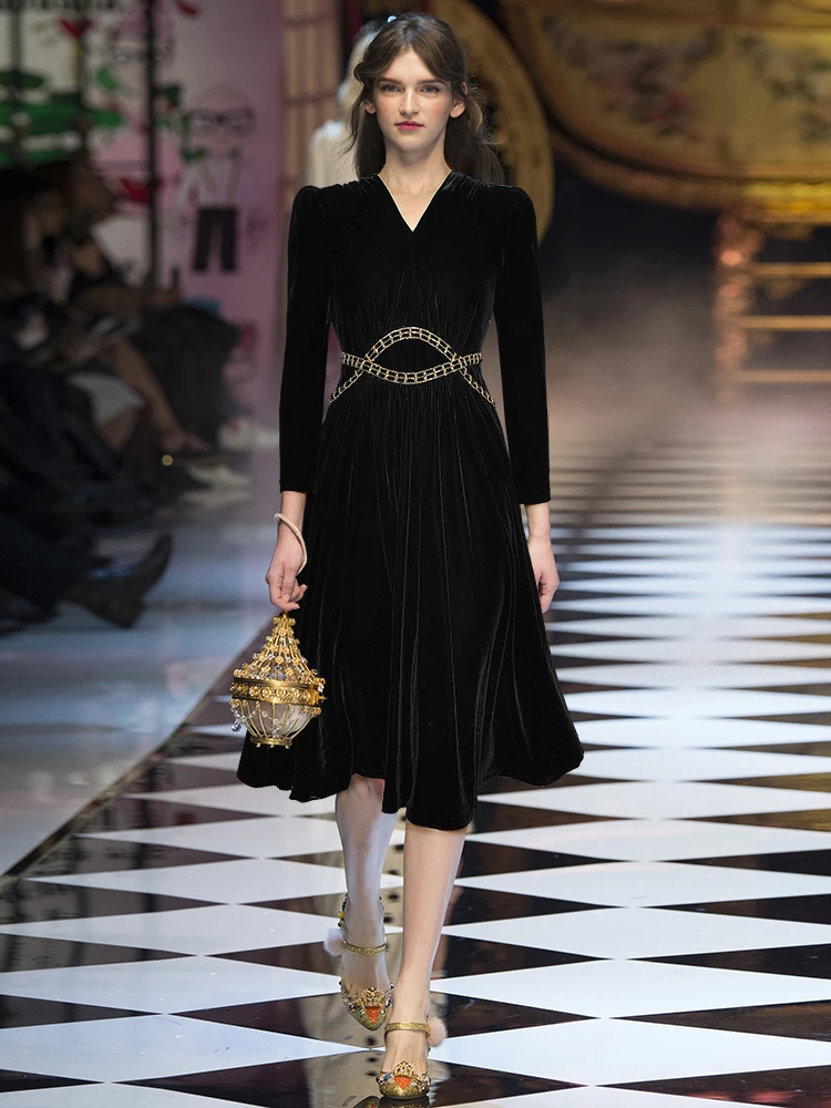 

Designer 2023 New Women's Elegant Party Dress High Quality Velvet Evening Long Dress Formal Occasion Casual Fashion Vintage Chic