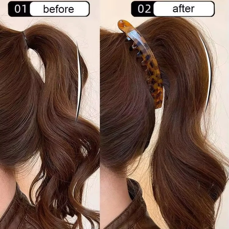 레오파드 프린트 특대형 바나나 헤어 클립 단색 바나나 클립 물고기 모양 헤어핀 패션 포니테일 바레트 헤어 클로