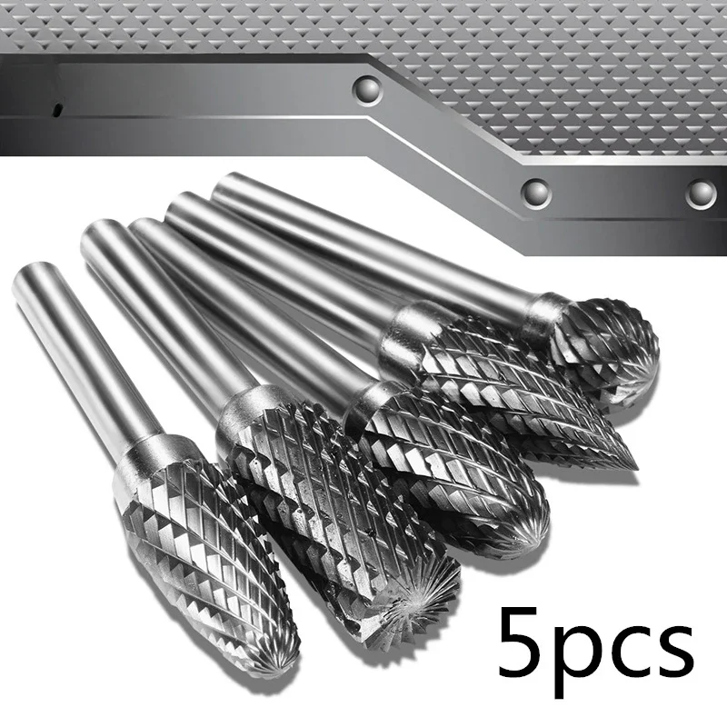 

5pcs Double Groove Rotary File 6×10mm Grinding Head Tungsten Carbide Burr Milling Cutter Drill Bit Set Finishing Metal Mould