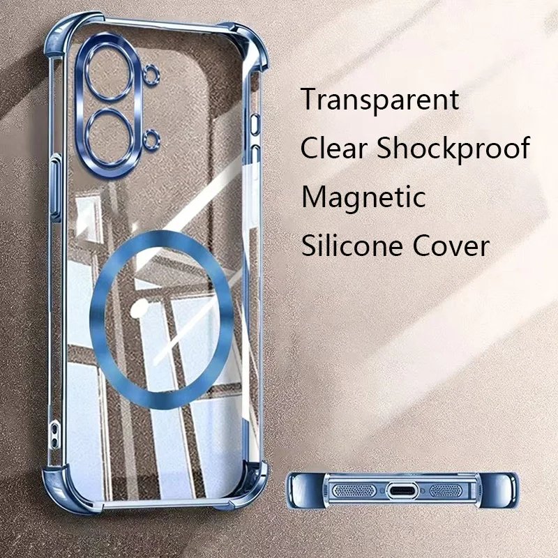 Clear Shockproof Magnetic Case with Wireless Charging Soft Cover