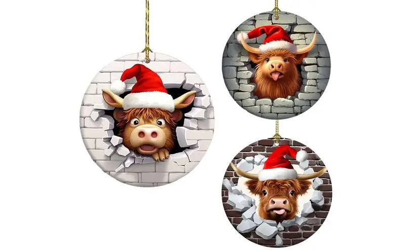 

2D Christmas Tree Pendant Charm Animal Car Pendant Bag Keychain Decoration Acrylic Waterproof Hanging Cow Pendant Home Decor