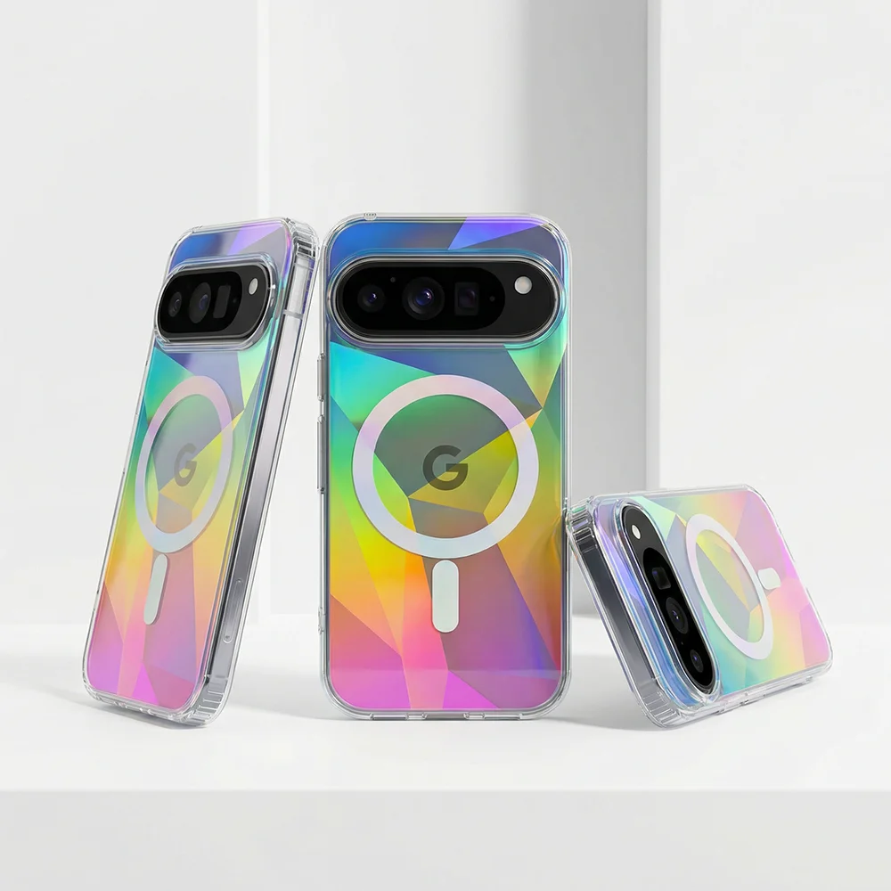 Colorful Magnetic Back Protective Case with Clear Rainbow Design