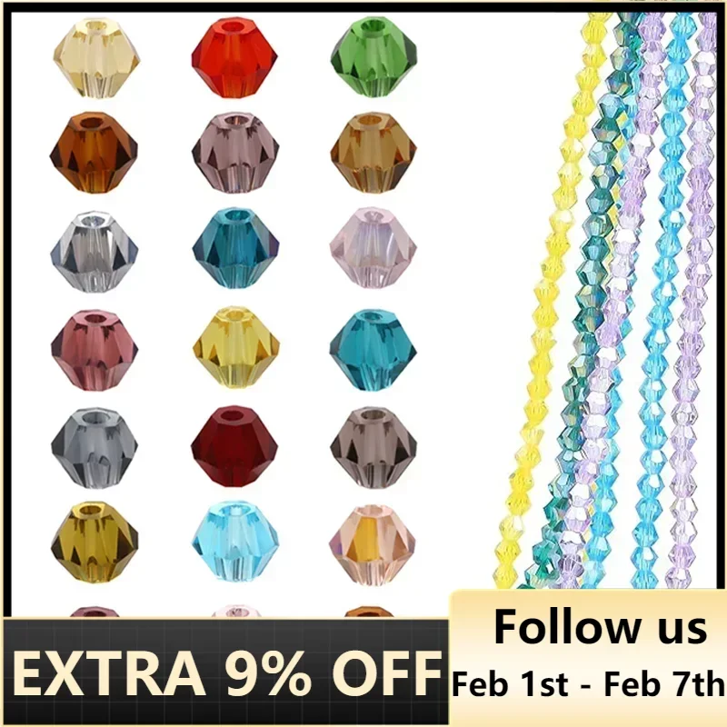 

100 шт. блестящие хрустальные бусины, австрийские биконусные бусины, стеклянные бриллианты для изготовления ювелирных изделий, DIY браслет, ожерелье, подвеска
