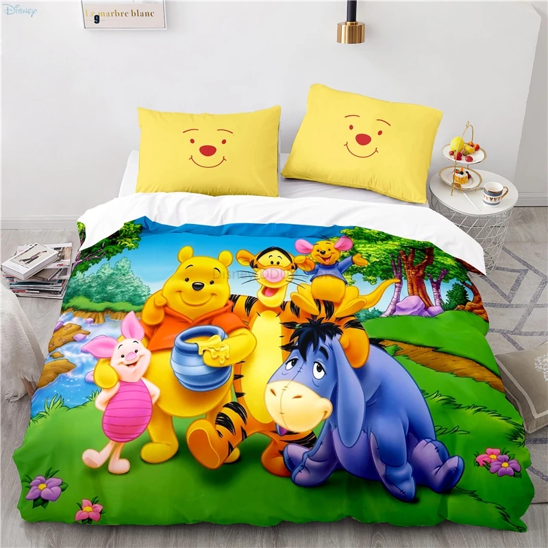 New Disney Cartoon Winnie Pooh Pattern Duvet Cover Set with Pillowcase 3d Bedding Set Single Double Twin Full Queen King Size Bedding Sets hot