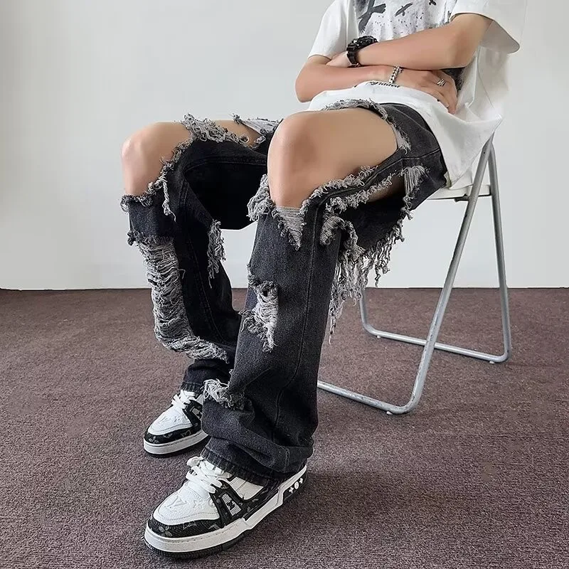Ripped Baggy Jeans For Men Black Mens Ripped Jeans Streetwear Men's Trousers Work Wear Autumn