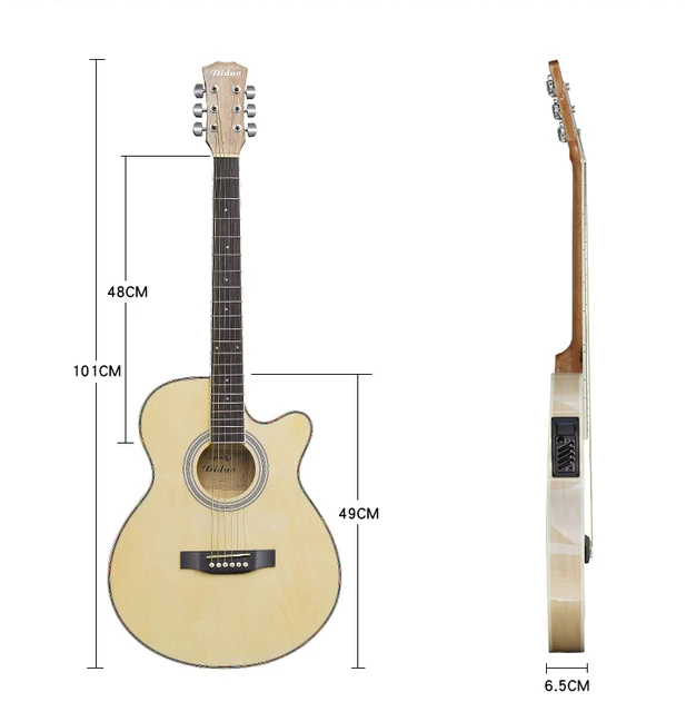 Thin Body Guitar Acoustic Electric 6 Steel-String Wood Color Flattop  Balladry Folk 40 Inch Guitarra