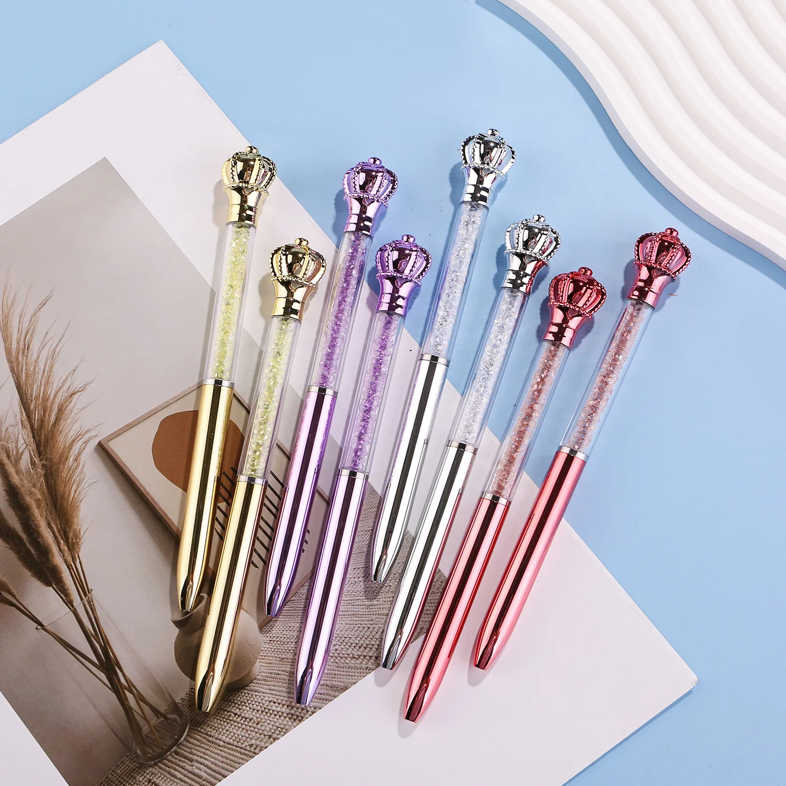 

20Pcs/Lot Cute Crown Crystal Diamond Ballpoint Pen 0.7mm Blue Ink UV Plated Signature Pens for Writing School Office Stationery