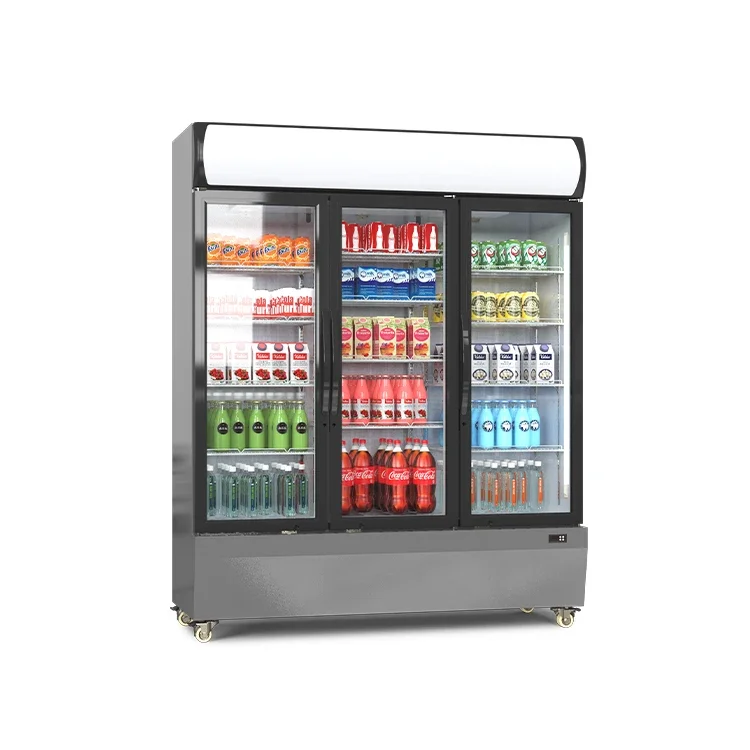 Supermarket Vertical Upright Freezers Display Glass Door Beverage Cooler Refrigerator Showcase