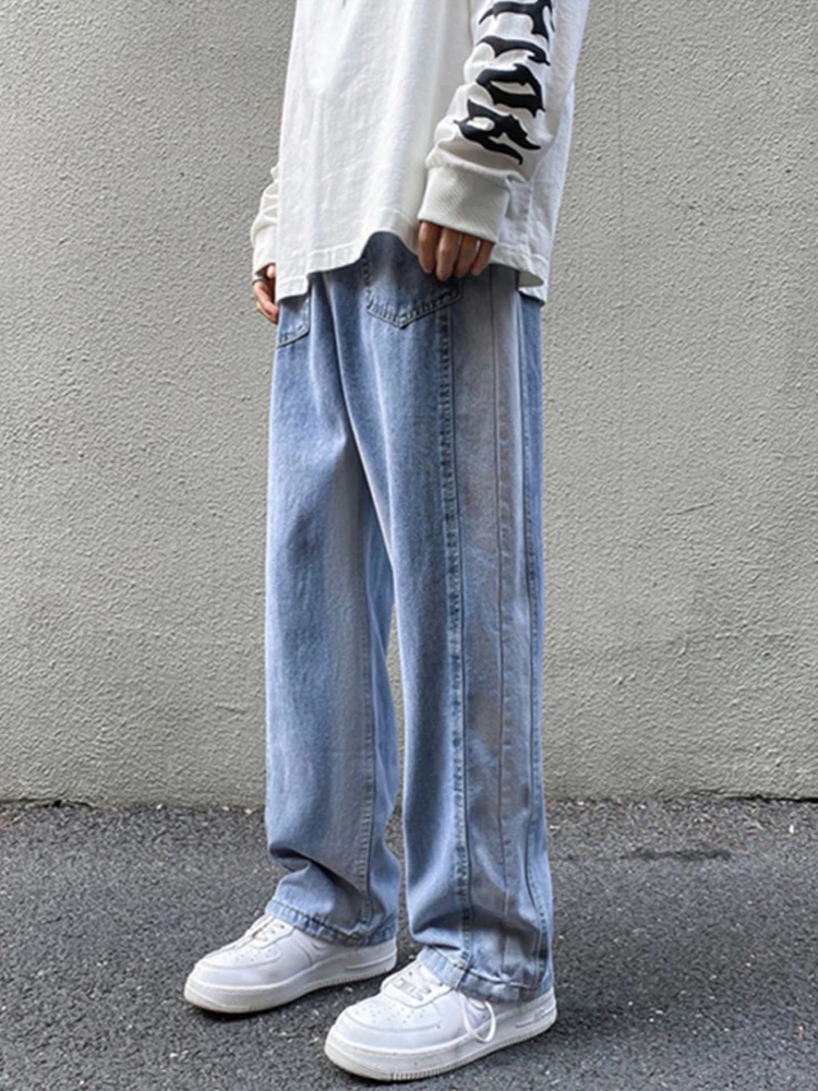 Nuevos pantalones vaqueros de color block de High Street para hombre, pantalones vaqueros holgados con parches Y2K, pantalones rectos con gradiente de pierna ancha para hombre