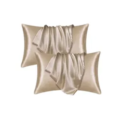 Luxurious Silk Pillowcase for Hair and Skin - Soft Satin Beauty Pillow Cover for Home Décor (2Pcs golden)