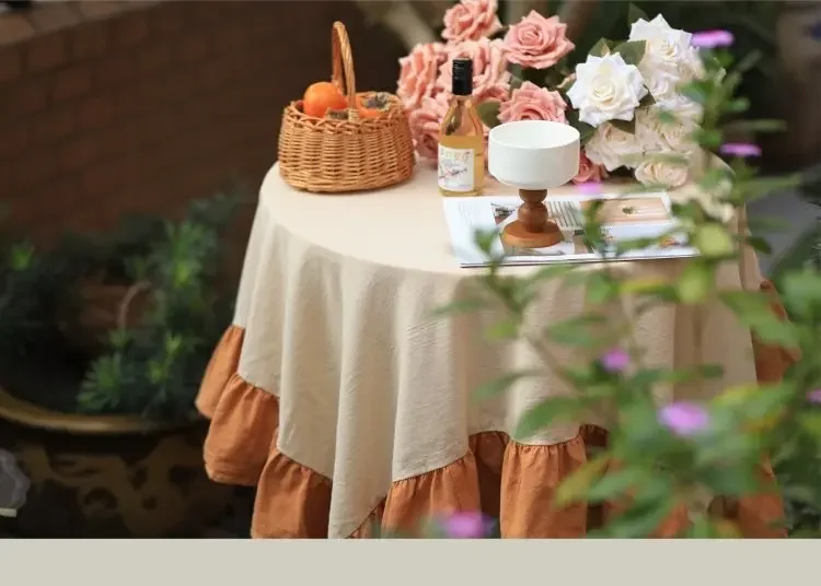 100% Cotton Round Table Cloth Washable Vintage Ruffle Tablecloth For Wedding Party Dining Banquet Decor Living Room Table Cloth