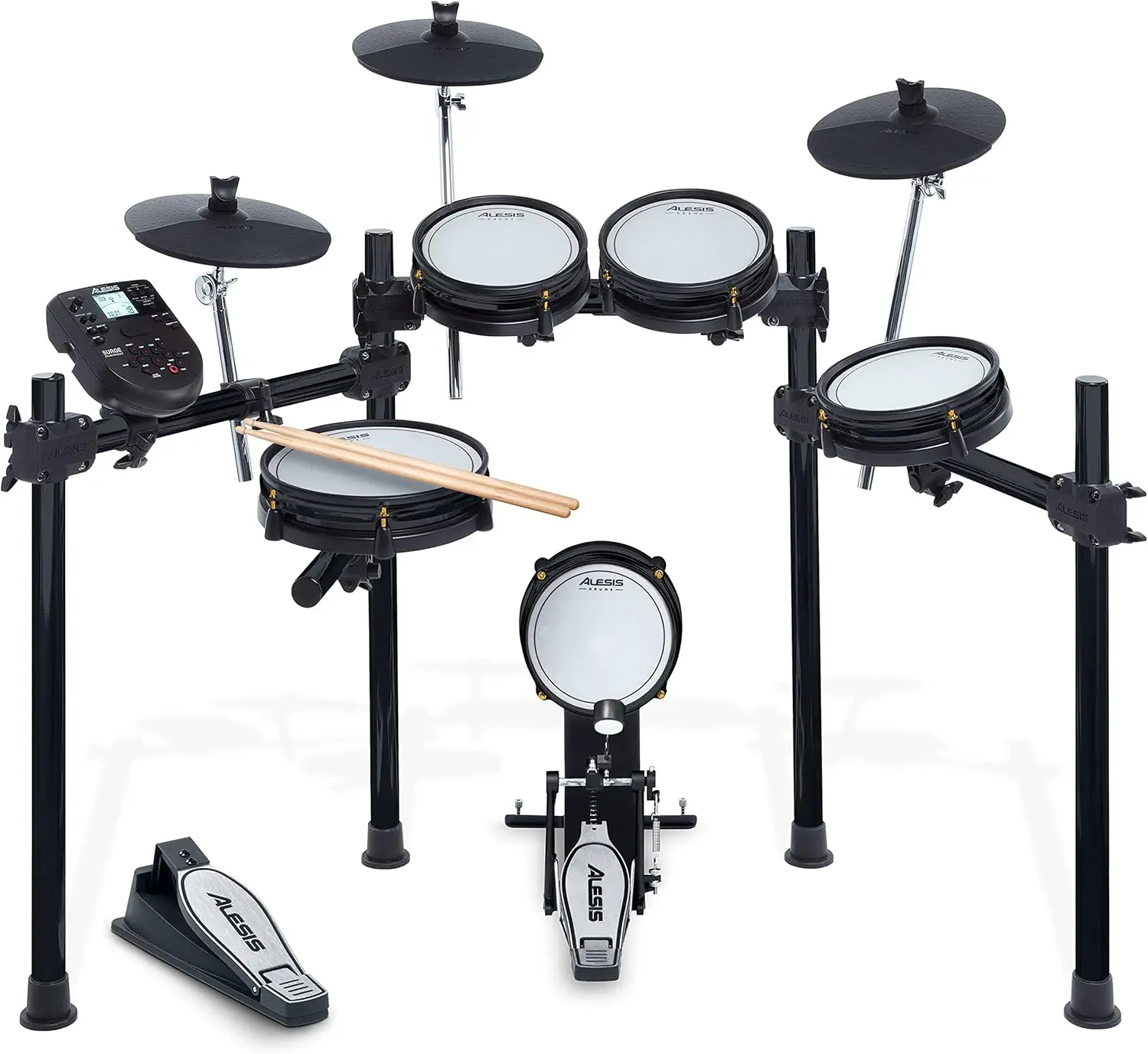 Drums Surge Mesh SE Kit-Electric Drum Set with USB MIDI Connectivity, Quiet Mesh Heads, Drum Module, Solid Rack, 40 Kit