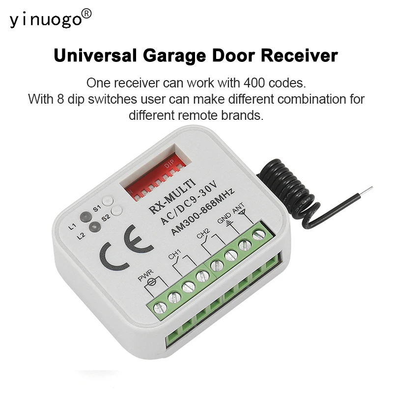 Rx-Multi Ricevitore 433 A 868 900 Mhz Universal Garage Door Gate Ricevitore Telecomando Ac/Dc 9-30V Per Comando Controller 2 Ch
