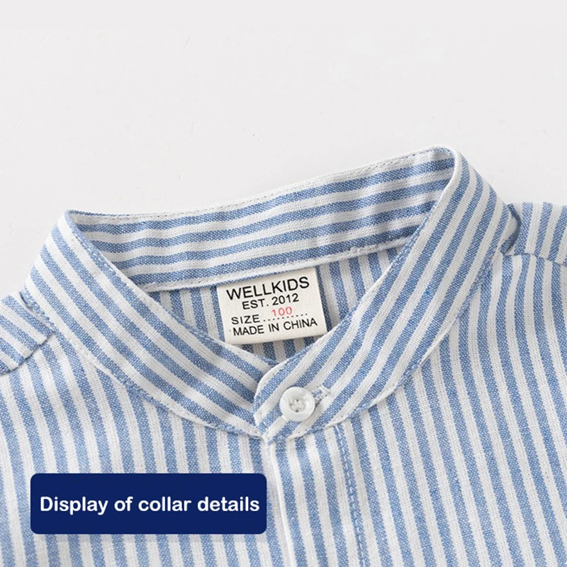 Kids Baby Boys Cotton Clothes Long Sleeved Shirt Stand-Up Collar Stripe Blouse Children Casual Tops Clothing White Shirt