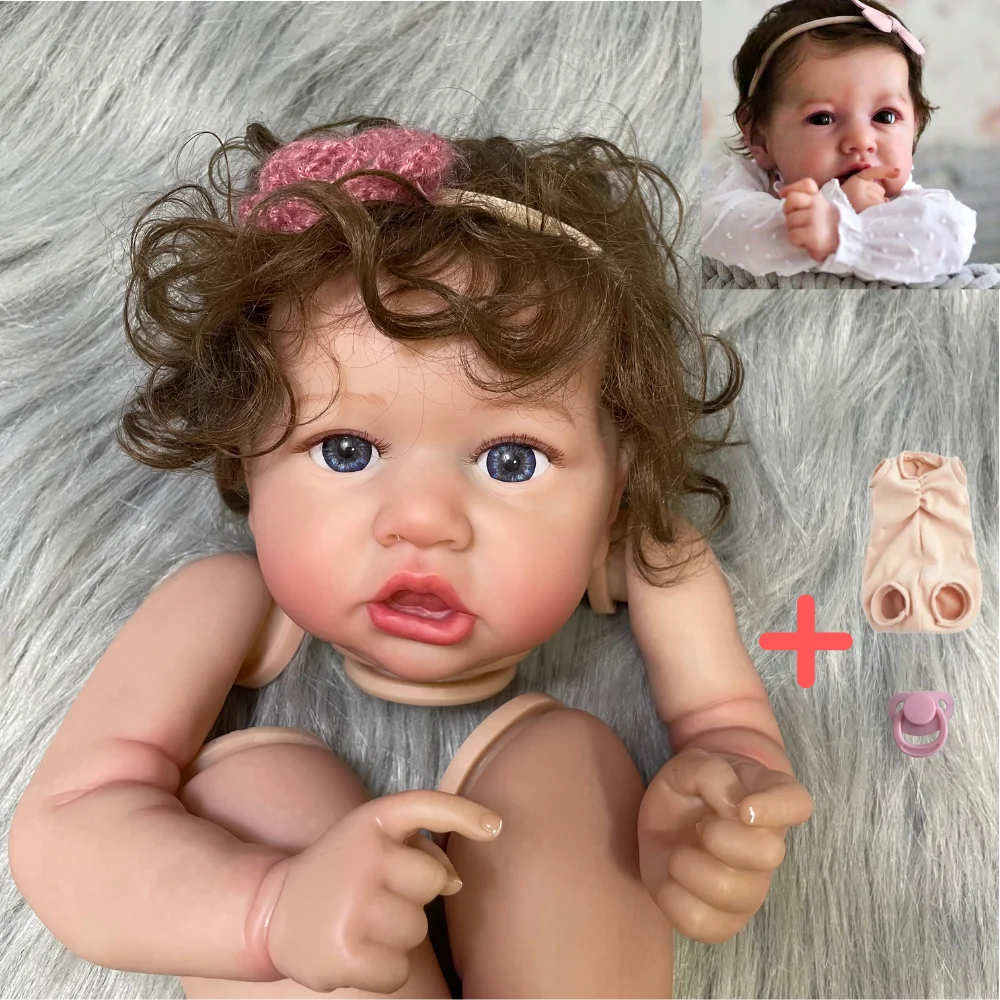 22Inch Already Painted Reborn Doll Kit Saskia Handrooted Hair With Cloth Body and Blue Eyes