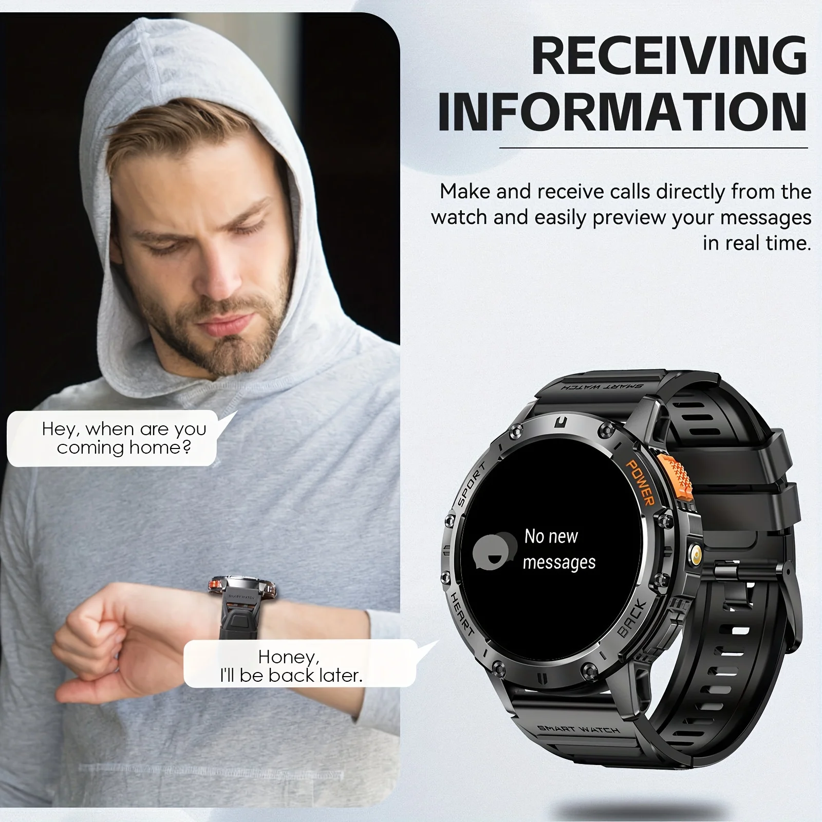 New Military Outdoor Sport Smart Watch Men 1.43Inch AMOLED HD Screen Flashlight IP68 Waterproof Watch Wireless Call Smartwatch 5