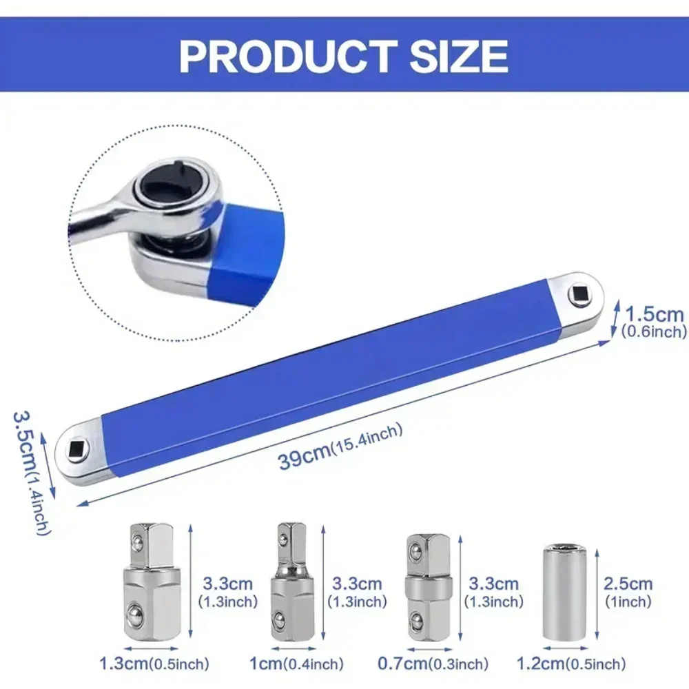 Offset-Verlängerungsschlüssel-Set - 39,1 Cm Lang Mit 3 Adaptern (1/4", 3/8", 1/2") Für Enge Räume