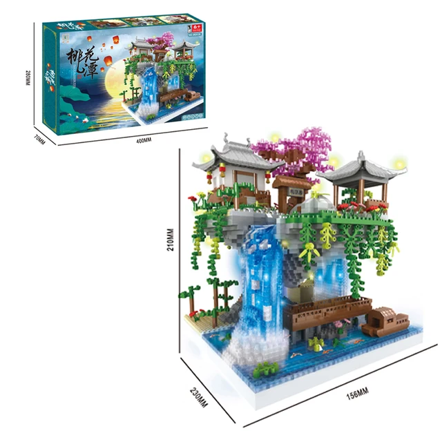Peach Blossom Tree House Building Blocks Set Garden Architecture Waterfall Light Bricks Toys Christmas For Children Adult Gift 10