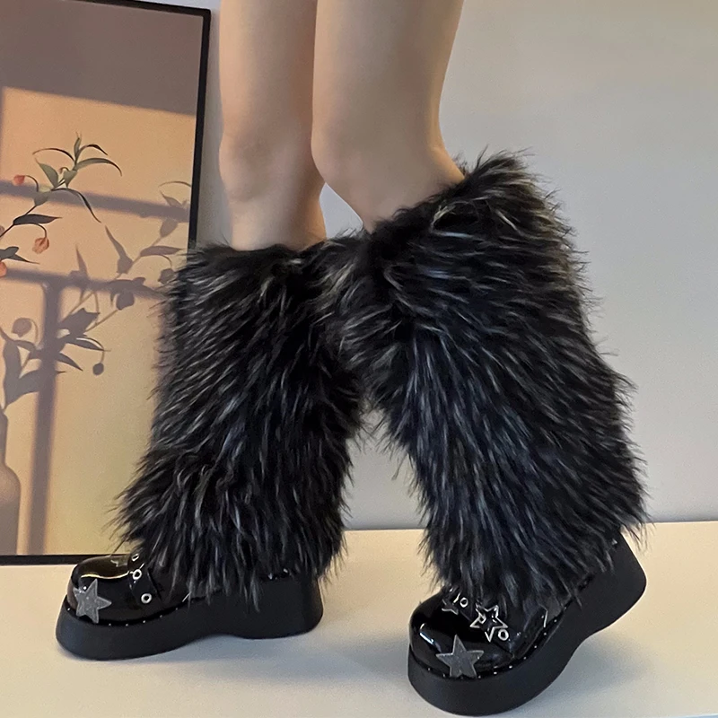 Luxury Brand Runway Fashion Fluffy Faux Fox Leg Warmers Women Thick Warm Furry Boot Covers Chic Harajuku Hot Y2k Girls Legcovers
