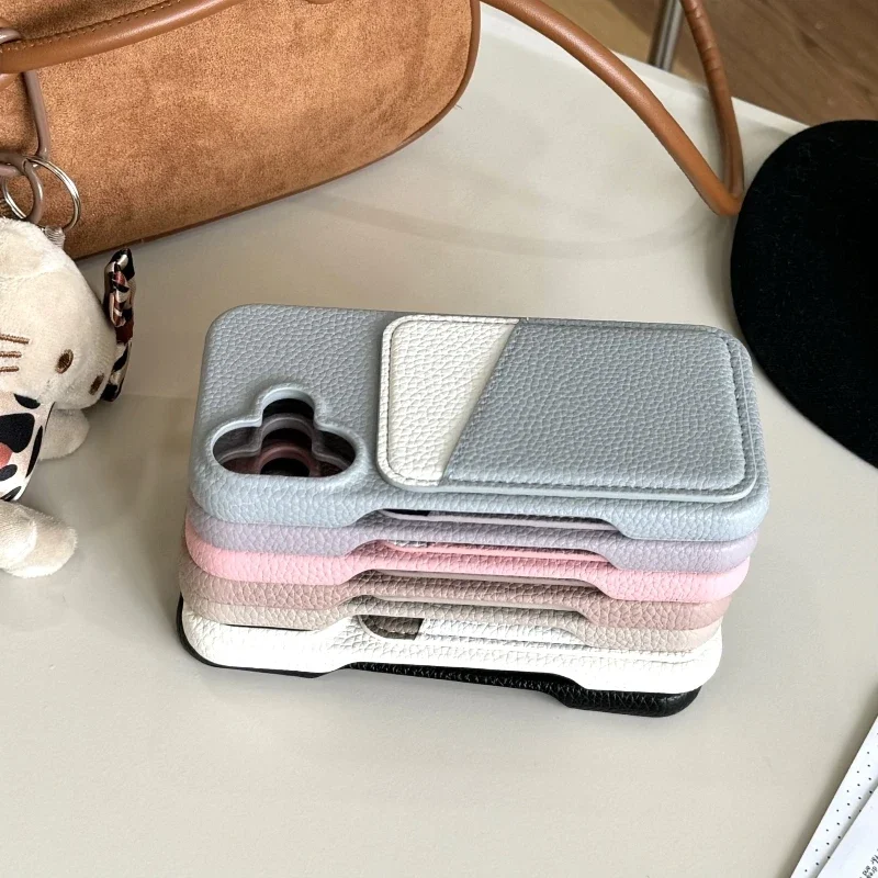 Luxury Dual-Color Skin Texture Phone Case with Card Holder Slot Back Cover