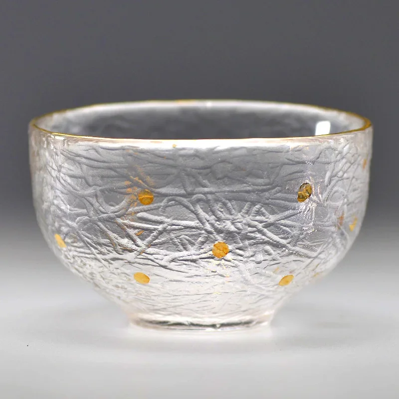 Japanese Glass Tea Cup with Gold Rim, Kung Fu Accessories, Small Teacup, Crystal Teaware Set, Tea Bowl, Cute Cup for Puer Wine